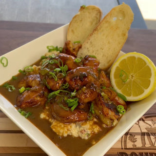 New Orleans Style BBQ Shrimp with Andouille Grits