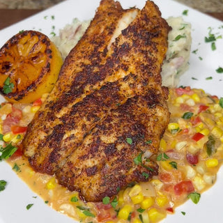 Blackened Fish with Corn Maque Choux