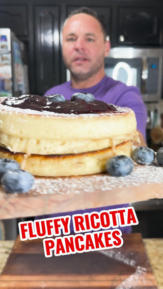 Fluffy Ricotta Pancakes with Blueberry Compote